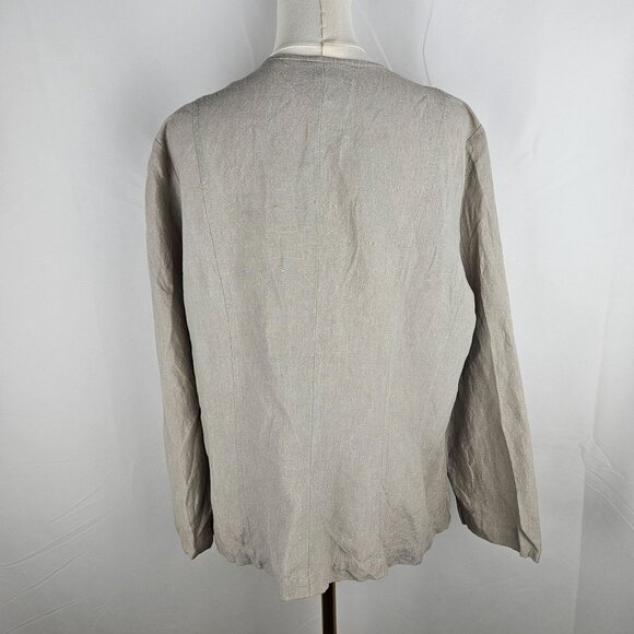 Eileen Fisher Washed Linen Tie Jacket Sz XL Beige Open Front Lagenlook Italian - Picture 3 of 10